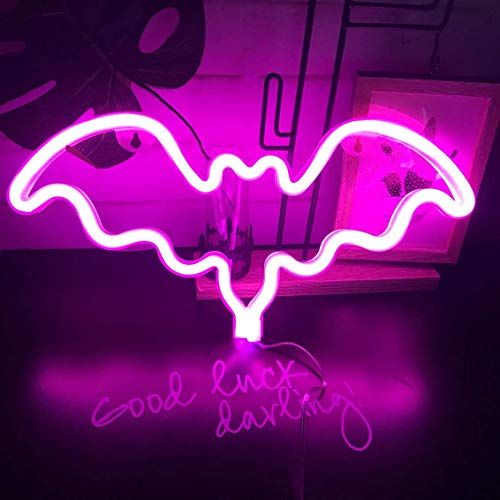 HEYFUNi Fiee Pink Bat Shaped Neon Signs HEYFUNi Fiee Pink Bat Shaped Neon Signs