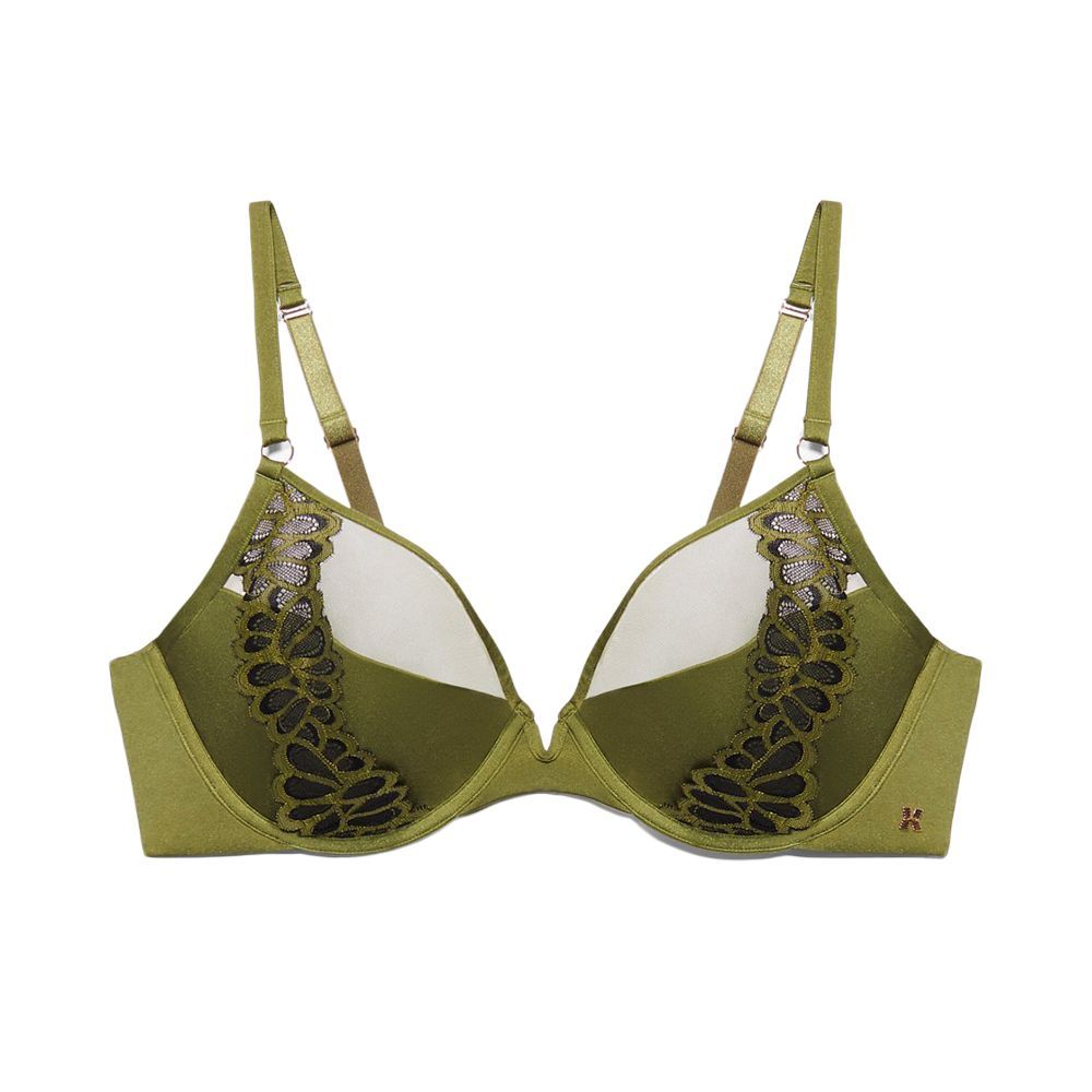 Not Sorry Microfiber and Lace Half Cup Bra in Green 