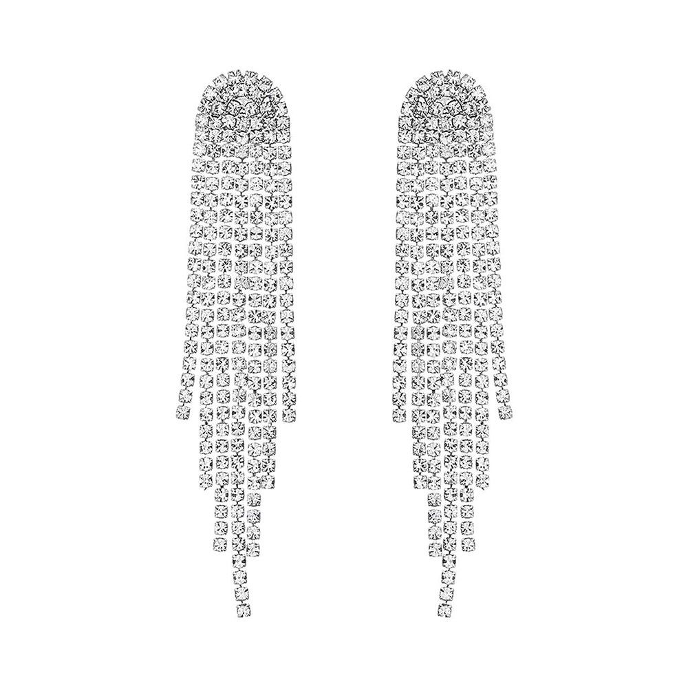 Long Crystal Tassel Earrings 